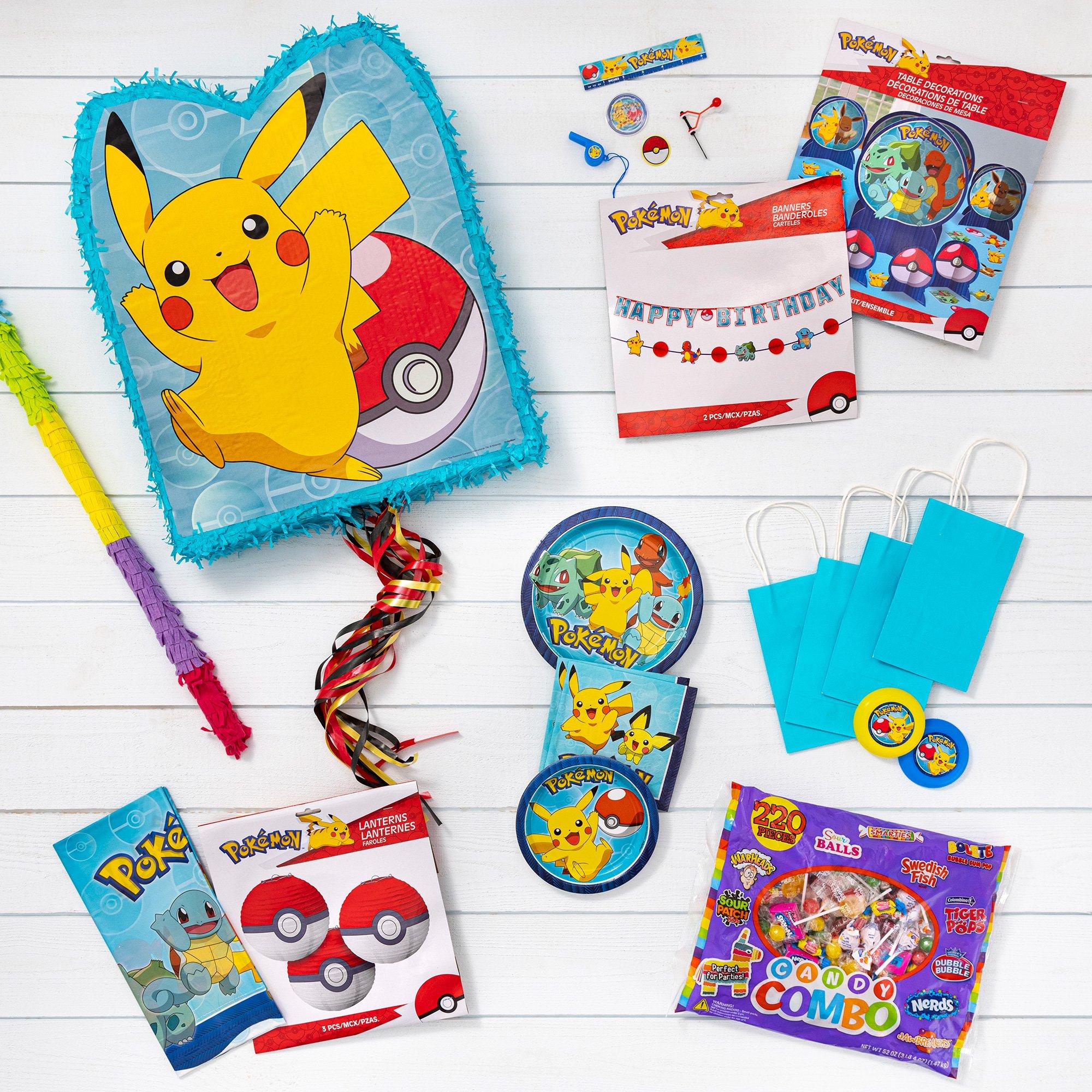 Pokémon Classic Birthday Party Supplies Pack for 8 Guests - Kit Includes Plates, Napkins, Table Cover, Banner Decoration, Lanterns, Centerpiece, Favors with Bags & Pinata